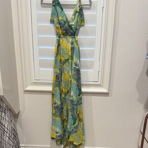 Leafy Green and Yellow Maxi Dress